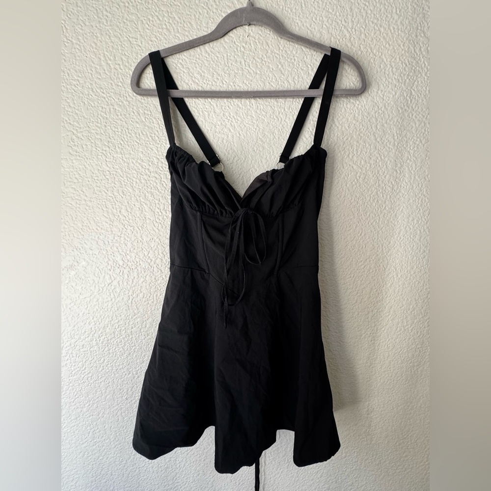 Black Corset Mini Dress Tie Front Spaghetti Strap Cocktail Dress Size L